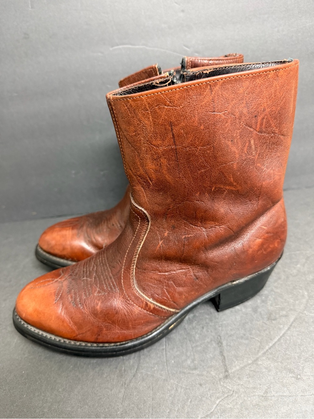 Mason Shoe VELVET EEZ Side Zip Brown Leather Boots Men's Size 8.5 EE NICE